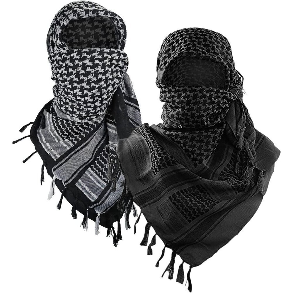 Men Black/White 2pack Military Shemagh Tactical Desert Cotton Kefiyeh Scarf Wrap